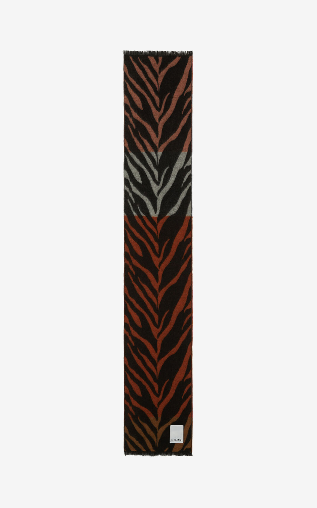 Kenzo Tiger Stripes Scarf Dark Brown For Womens 1935SAIFE